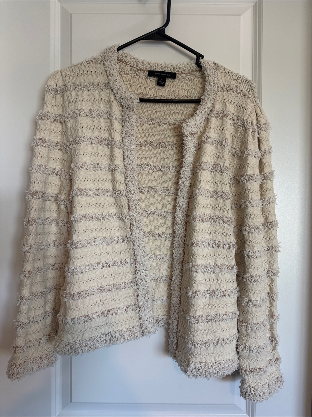 Women’s Cream Textured Open-Front Sweater Cardigan/ Blazer
